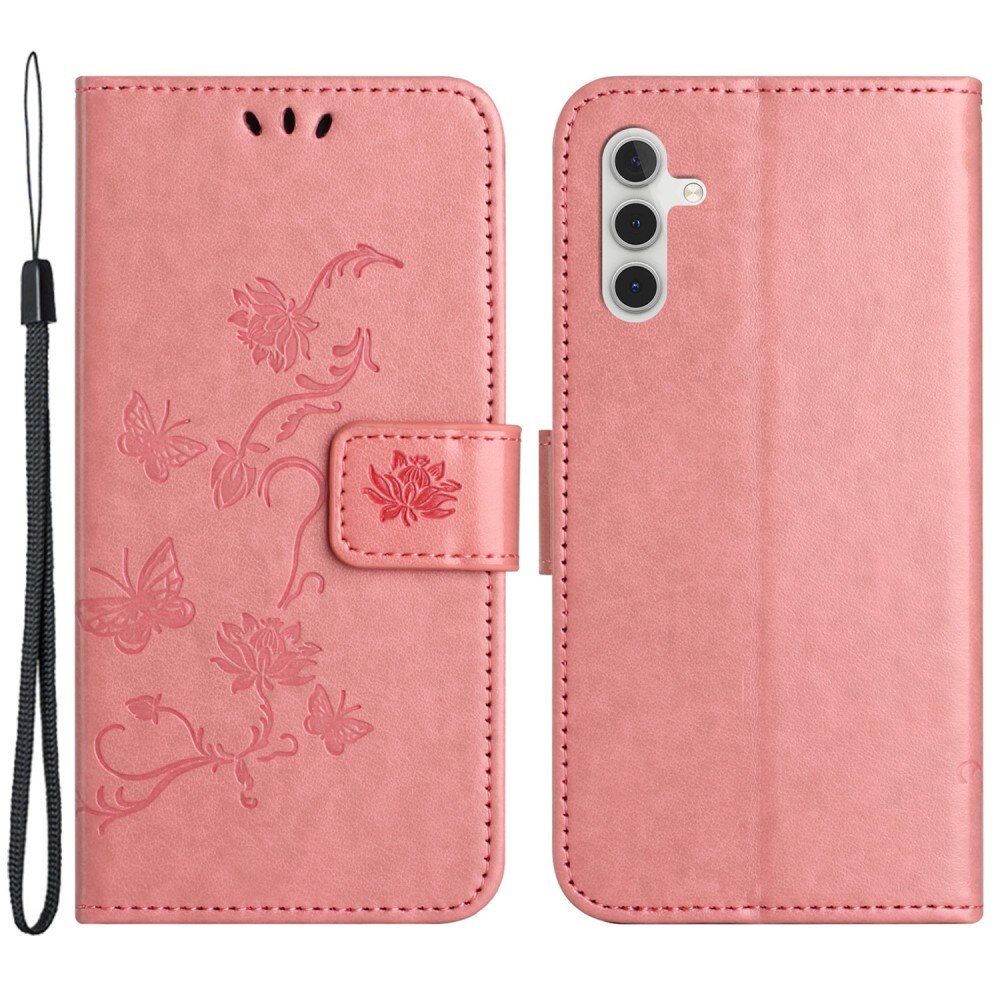 Étui en cuir à papillons pour Samsung Galaxy A05s, Rose