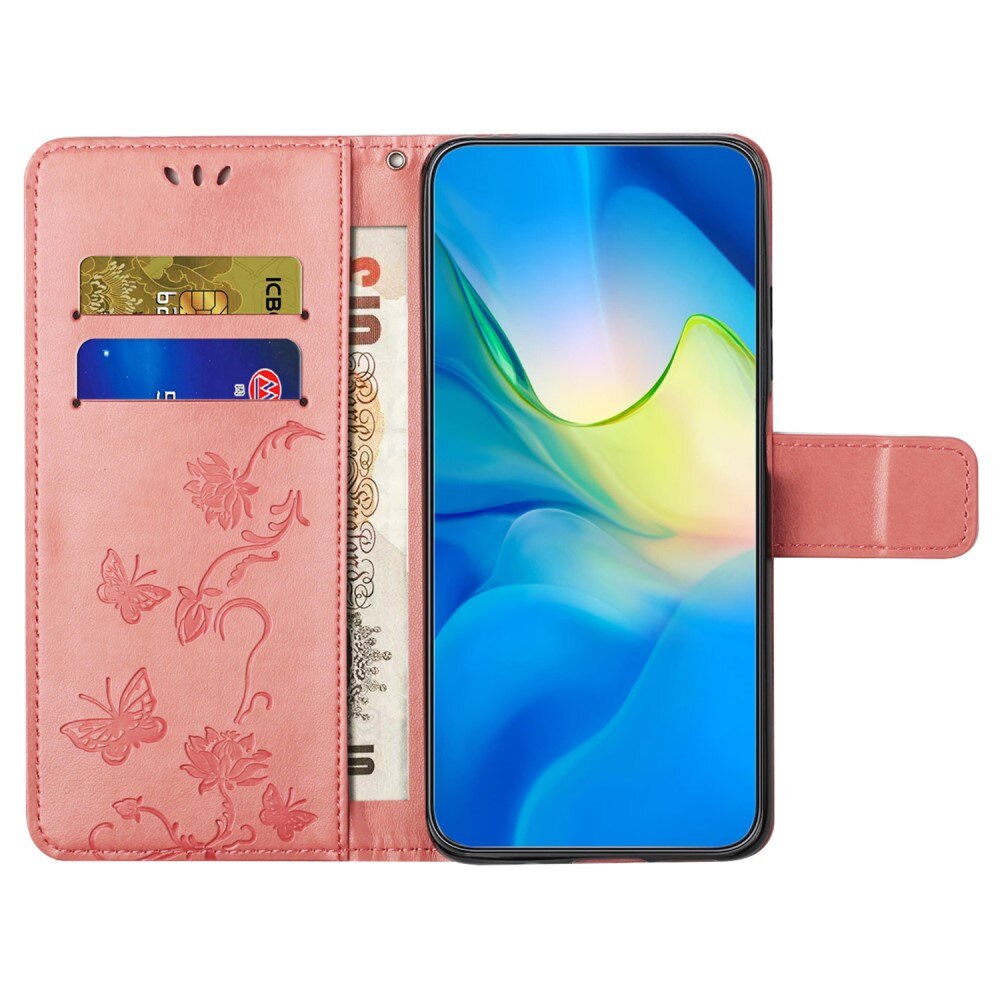 Étui en cuir à papillons pour Samsung Galaxy A05s, Rose