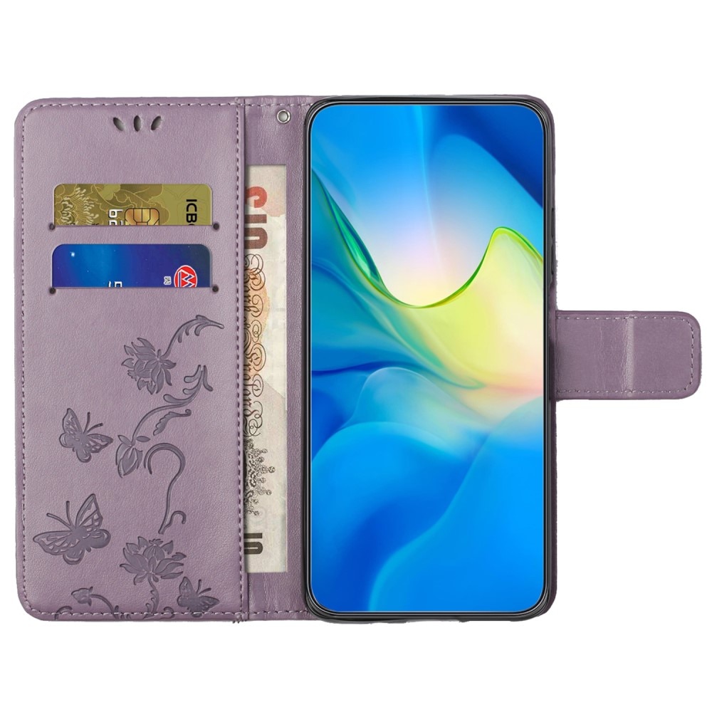 Étui en cuir à papillons pour Samsung Galaxy A05s, violet