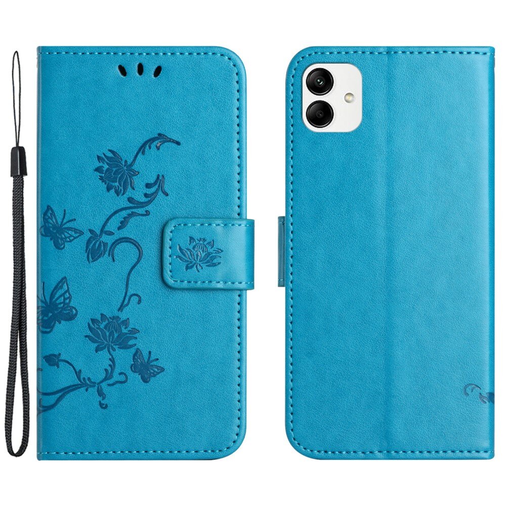 Étui en cuir à papillons pour Motorola Moto G54, Bleu