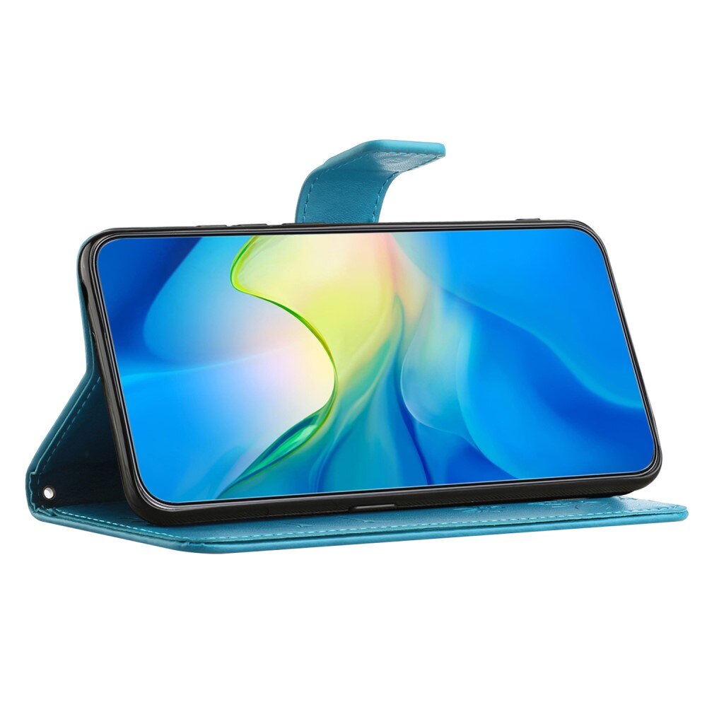 Étui en cuir à papillons pour Motorola Moto G54, Bleu
