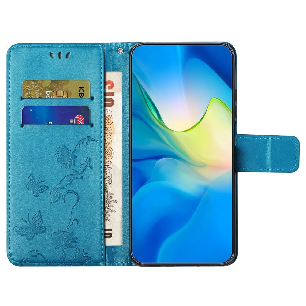 Étui en cuir à papillons pour Motorola Moto G54, Bleu