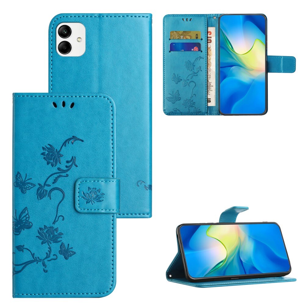Étui en cuir à papillons pour Motorola Moto G54, Bleu