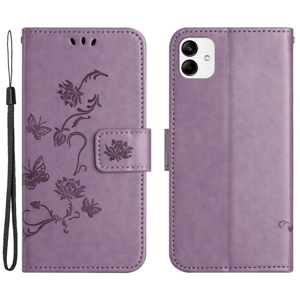 Étui en cuir à papillons pour Motorola Moto G54, violet