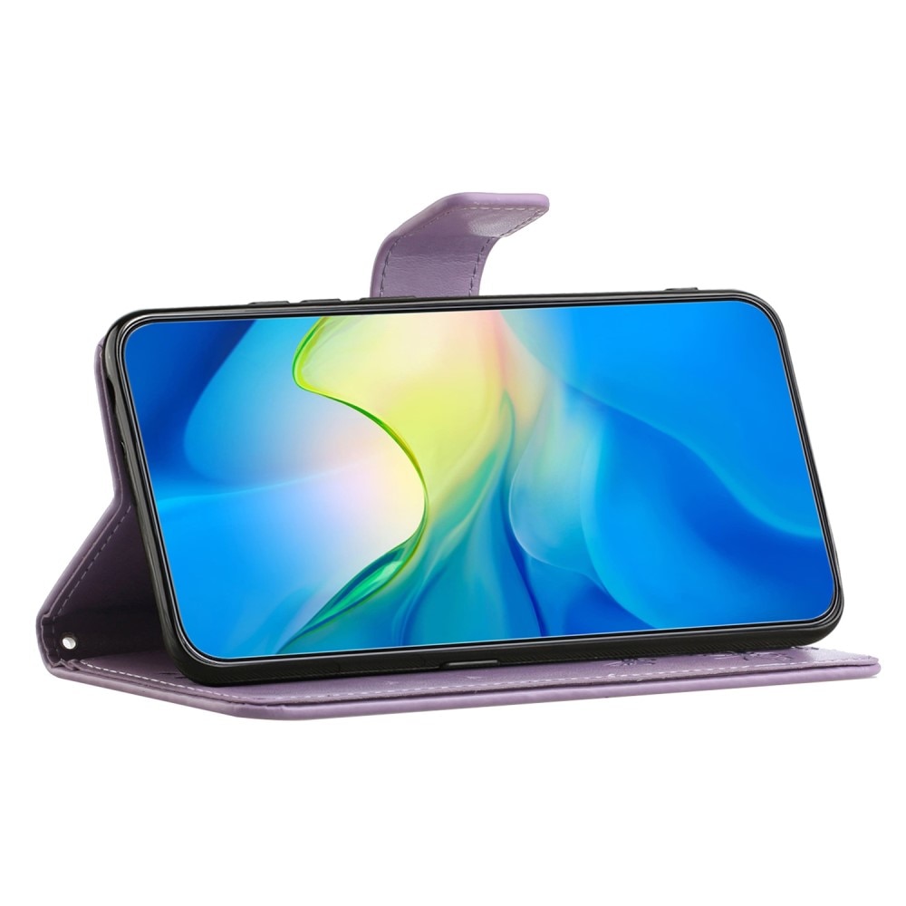 Étui en cuir à papillons pour Motorola Moto G54, Violet