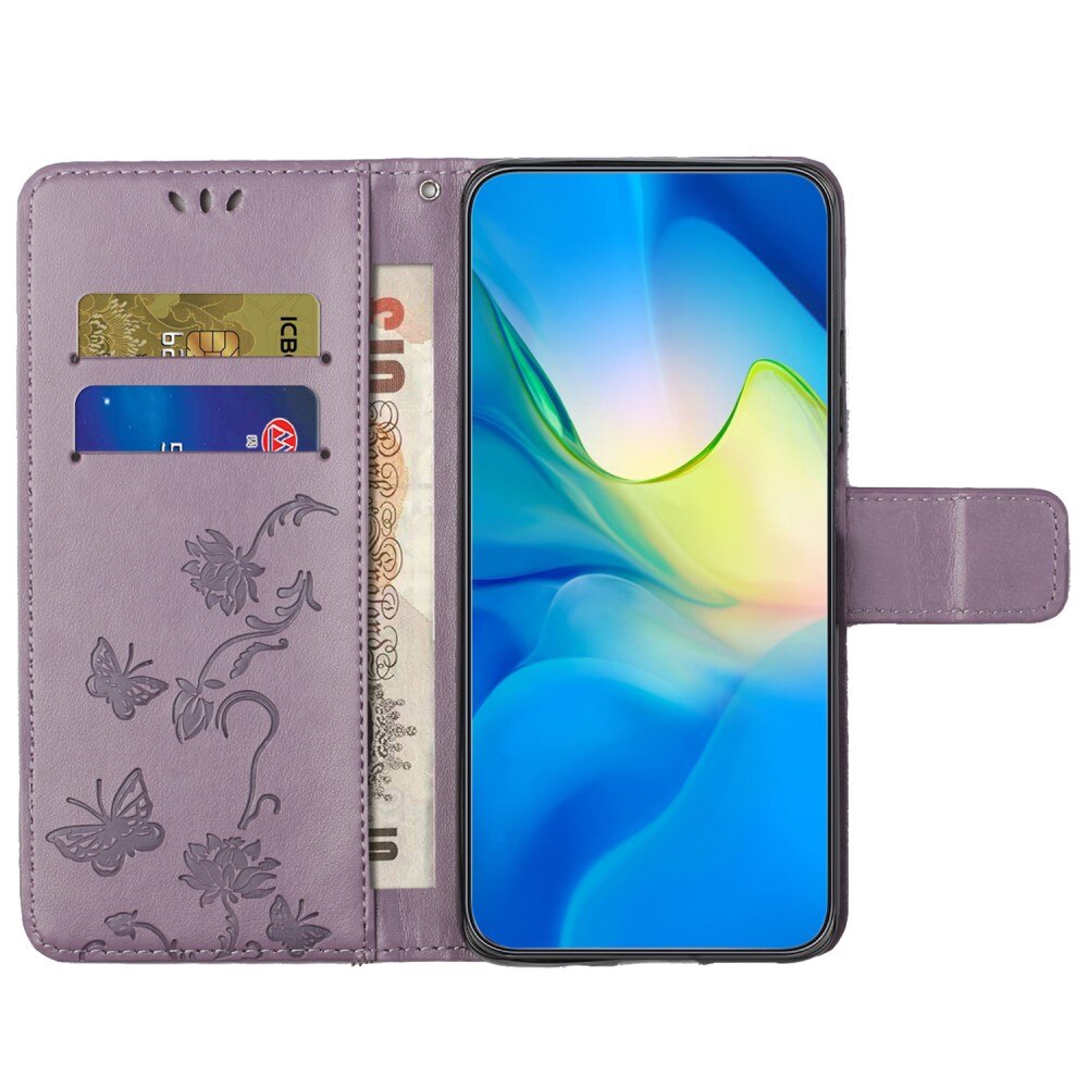 Étui en cuir à papillons pour Motorola Moto G54, Violet