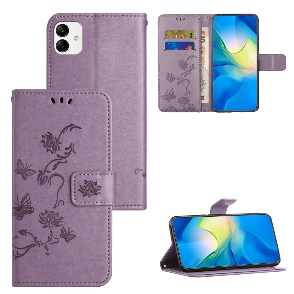 Étui en cuir à papillons pour Motorola Moto G54, Violet