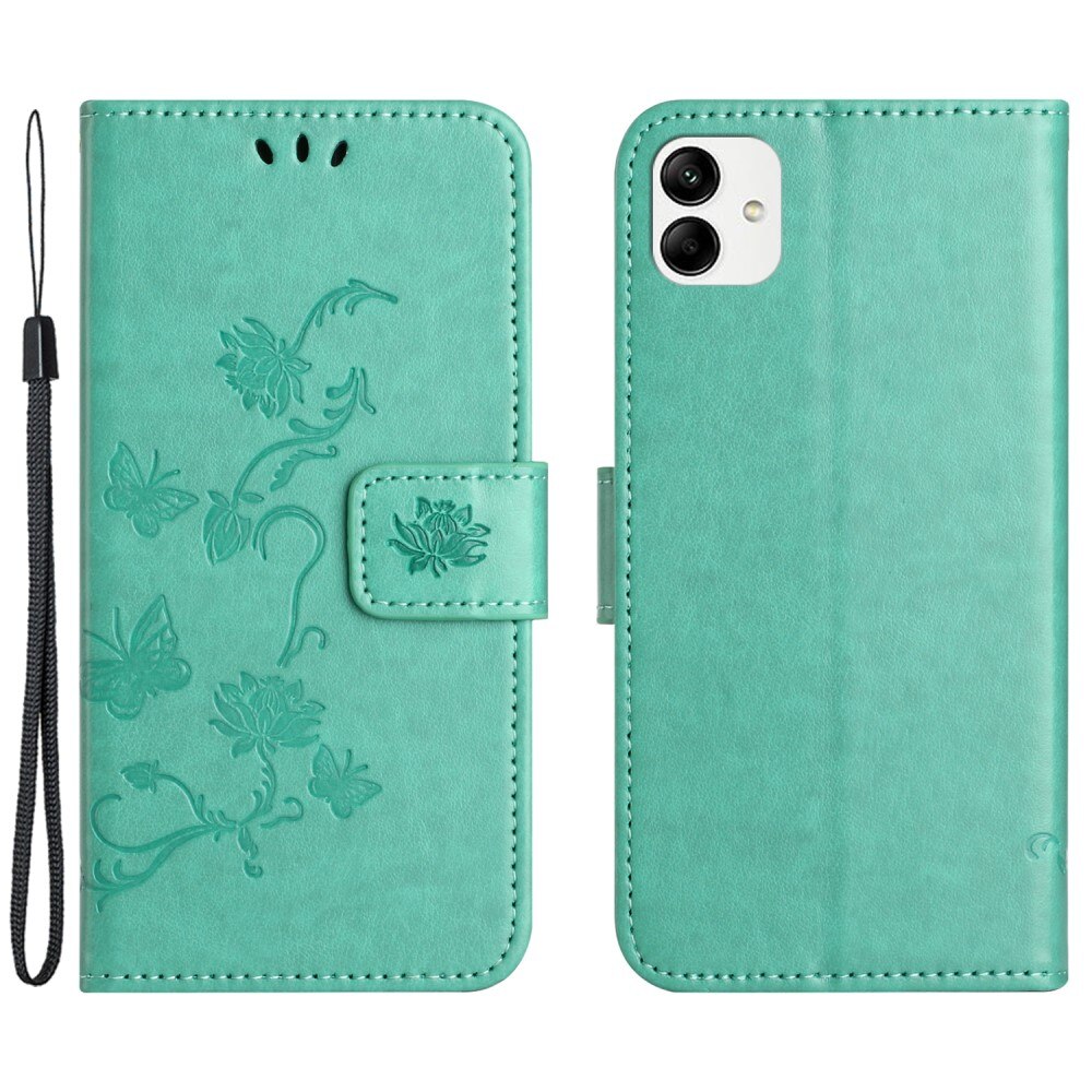 Étui en cuir à papillons pour Motorola Moto G54, Vert