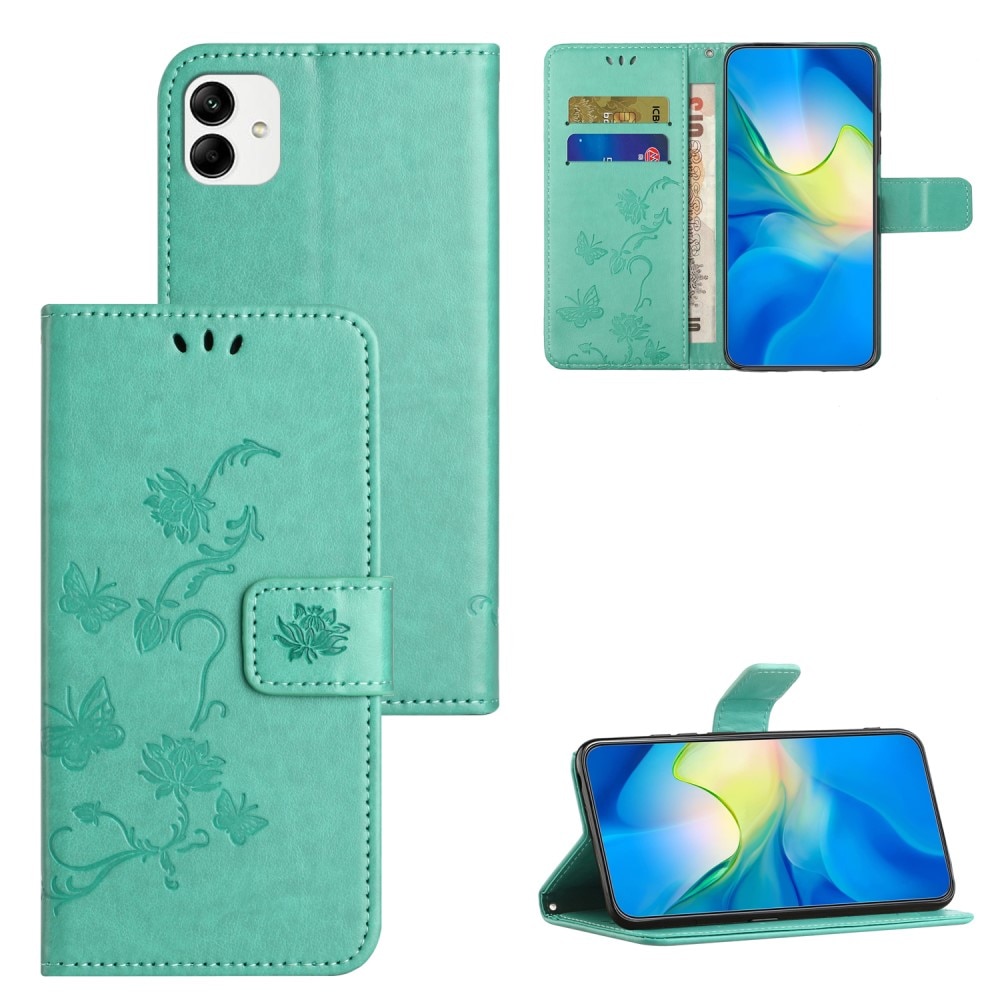 Étui en cuir à papillons pour Motorola Moto G54, Vert