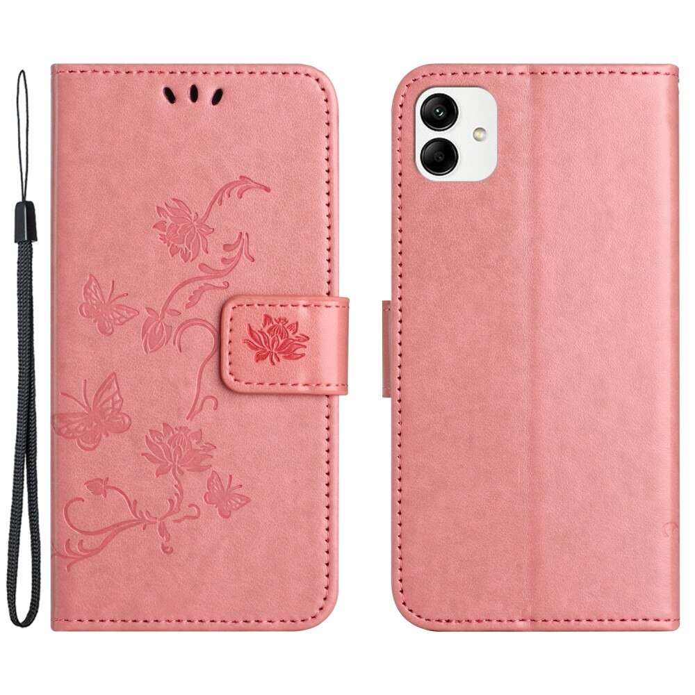 Étui en cuir à papillons pour Motorola Moto G54, Rose