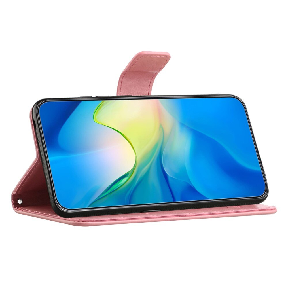 Étui en cuir à papillons pour Motorola Moto G54, Rose