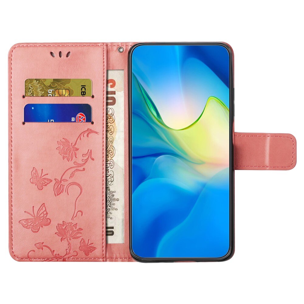 Étui en cuir à papillons pour Motorola Moto G54, Rose