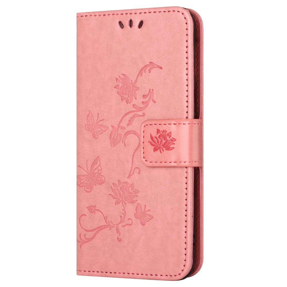 Étui en cuir à papillons pour Motorola Moto G54, Rose