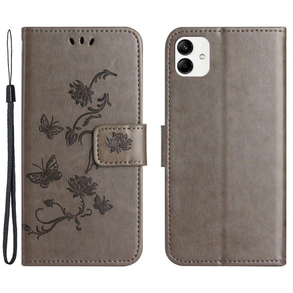 Étui en cuir à papillons pour Motorola Moto G54, Gris