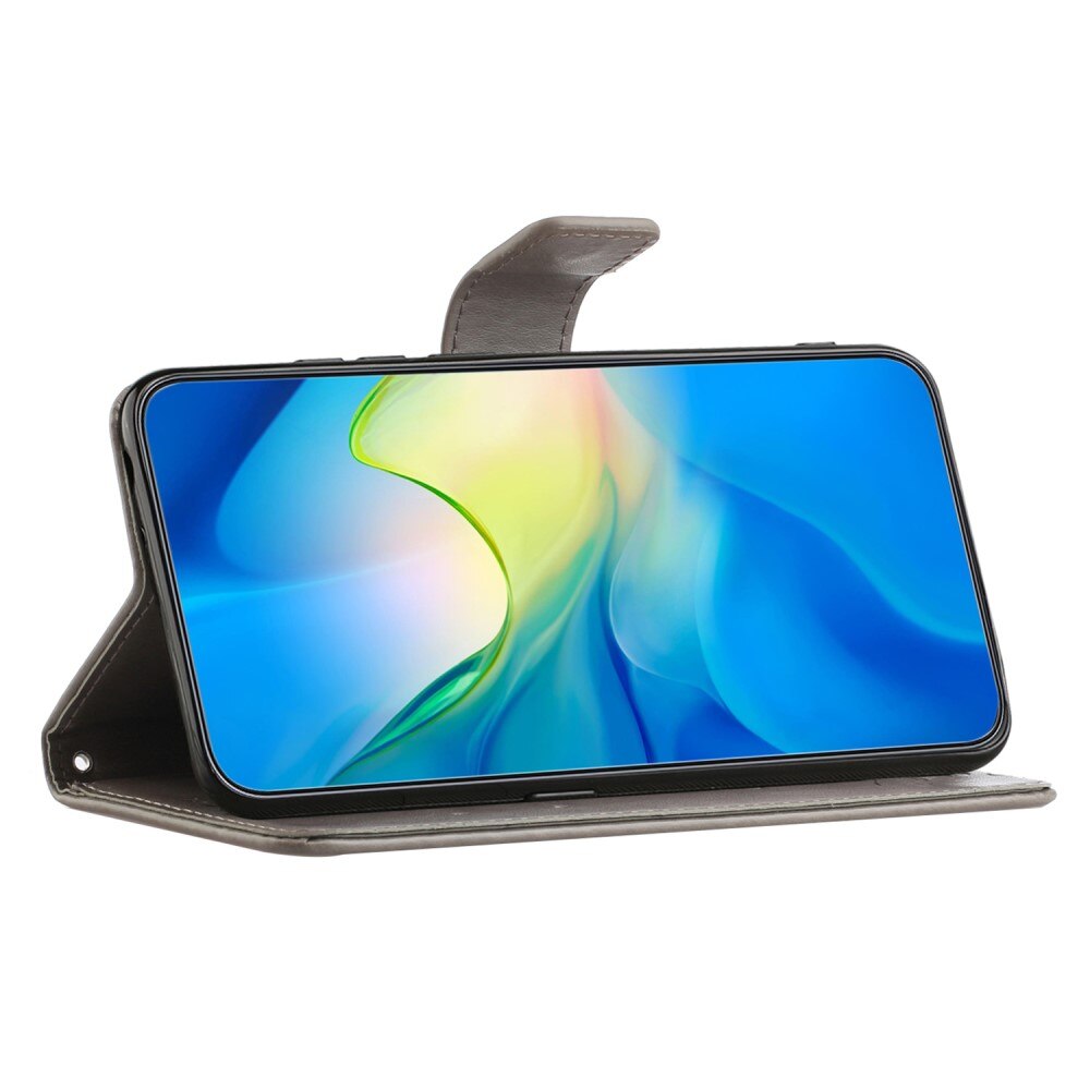 Étui en cuir à papillons pour Motorola Moto G54, Gris
