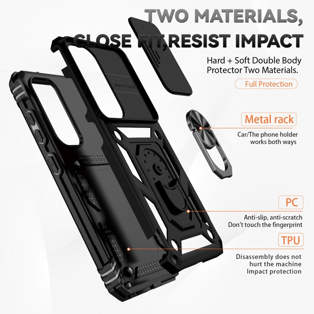 Coque Hybride Ring avec Protège Caméra Samsung Galaxy S23 FE, Noir