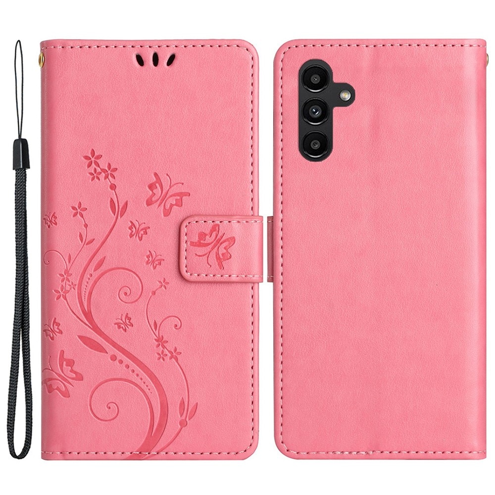 Étui en cuir à papillons pour Samsung Galaxy A25, Rose
