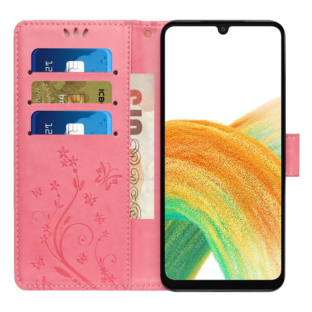 Étui en cuir à papillons pour Samsung Galaxy A25, Rose