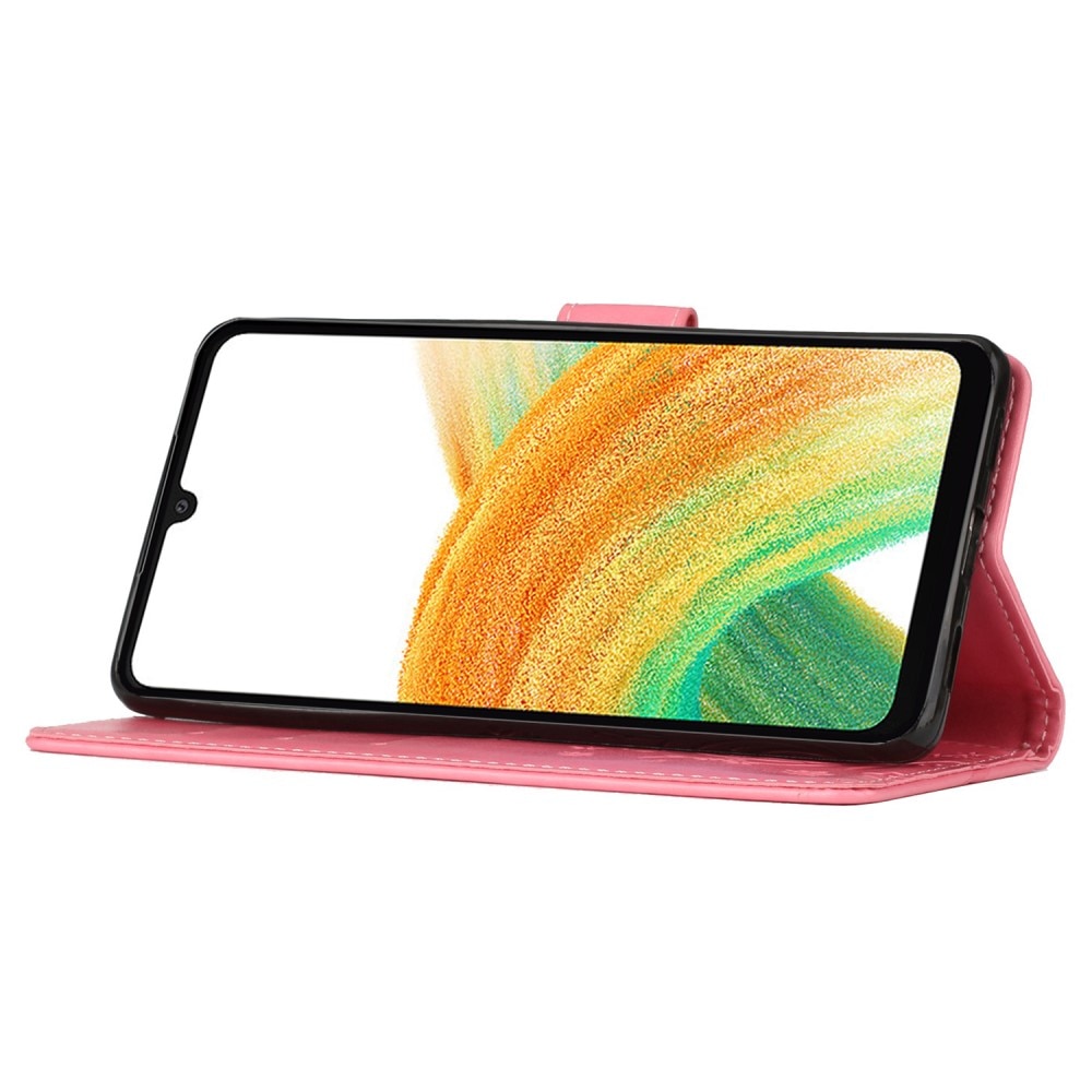 Étui en cuir à papillons pour Samsung Galaxy A25, Rose