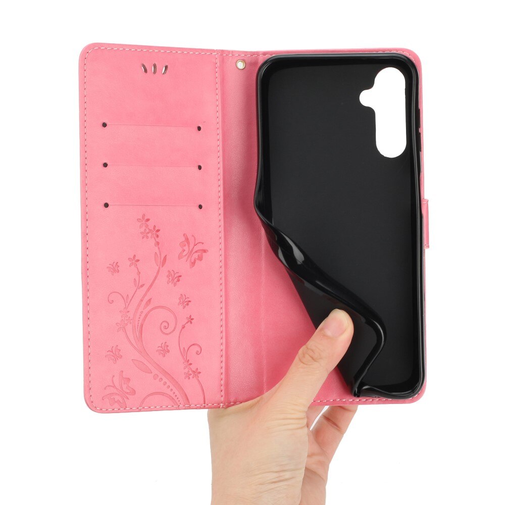 Étui en cuir à papillons pour Samsung Galaxy A25, Rose