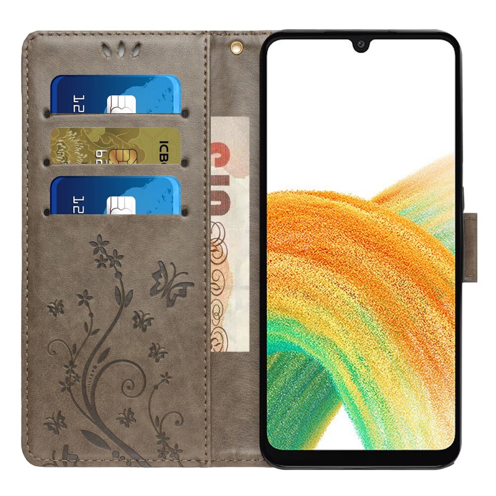 Étui en cuir à papillons pour Samsung Galaxy A25, Gris