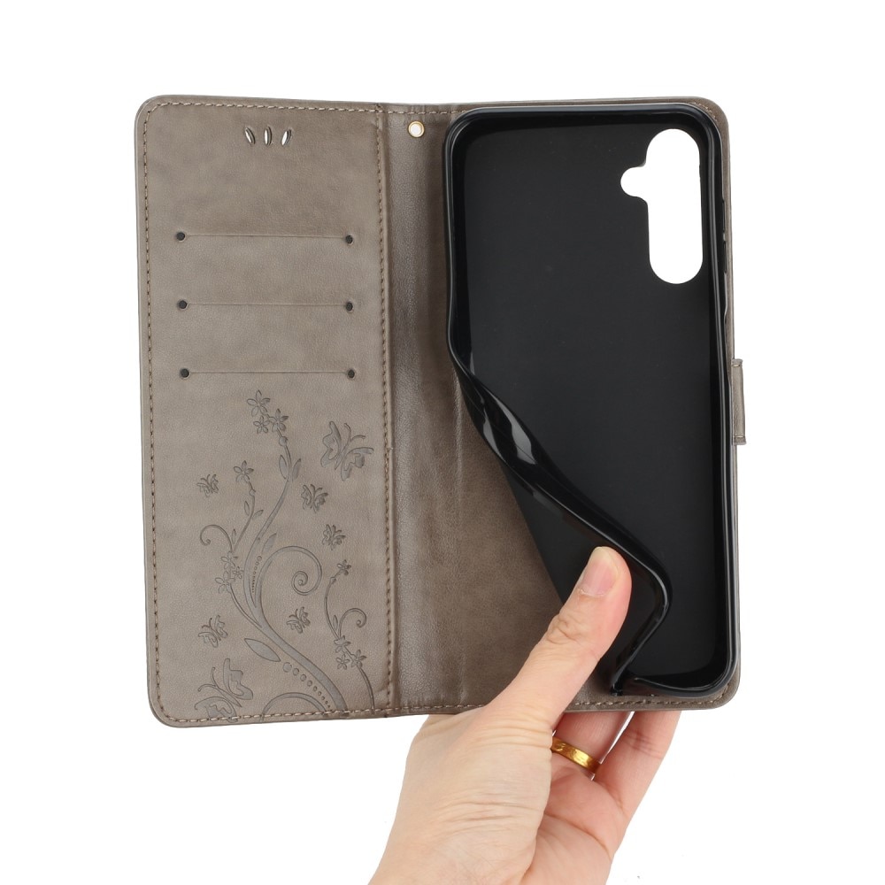 Étui en cuir à papillons pour Samsung Galaxy A25, Gris
