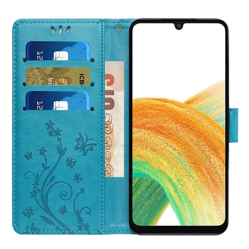 Étui en cuir à papillons pour Samsung Galaxy A25, Bleu