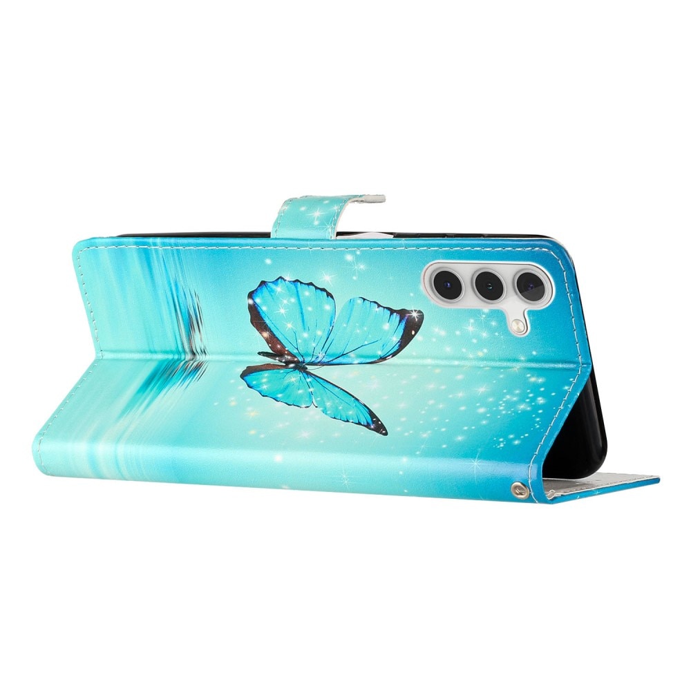 Coque portefeuille Samsung Galaxy A15, papillons bleus