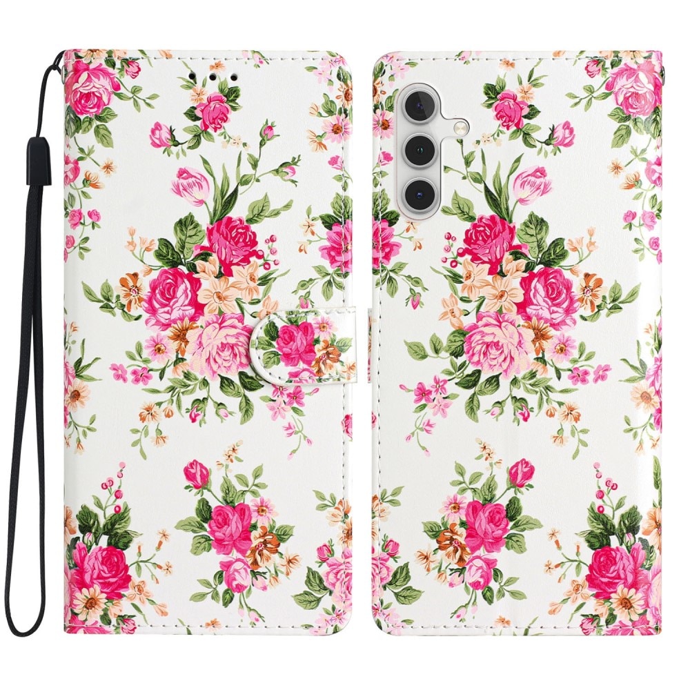 Coque portefeuille Samsung Galaxy A15, fleurs roses