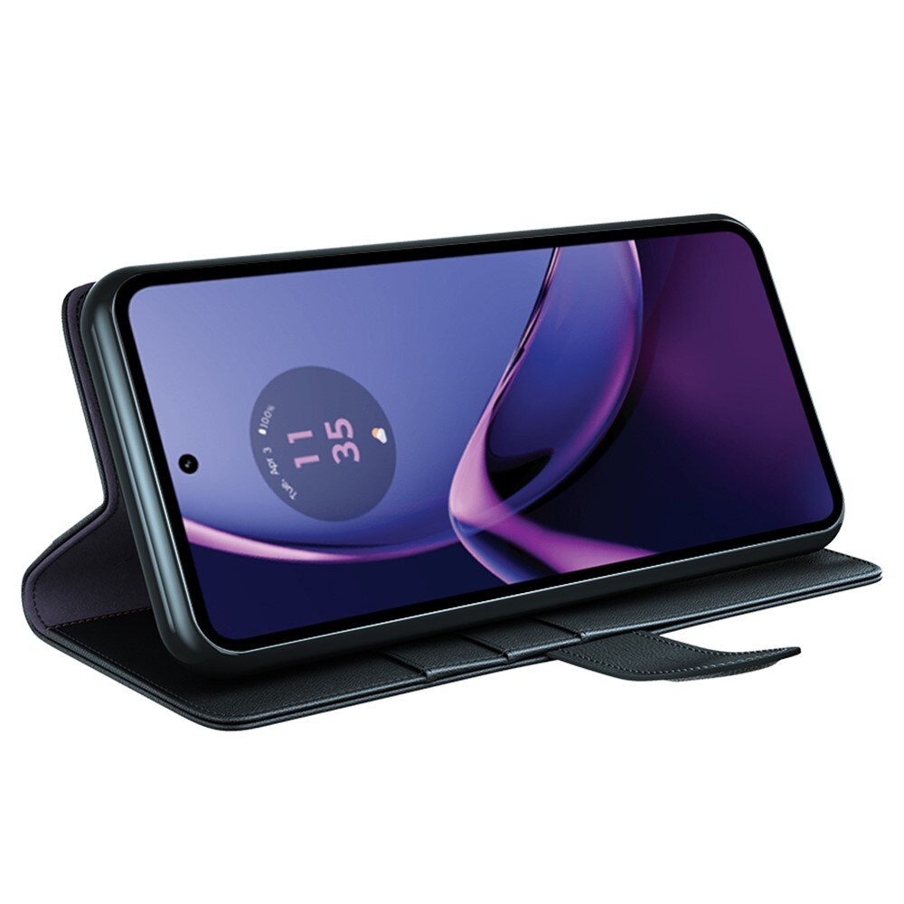 Étui en cuir veritable Motorola Moto G84, noir