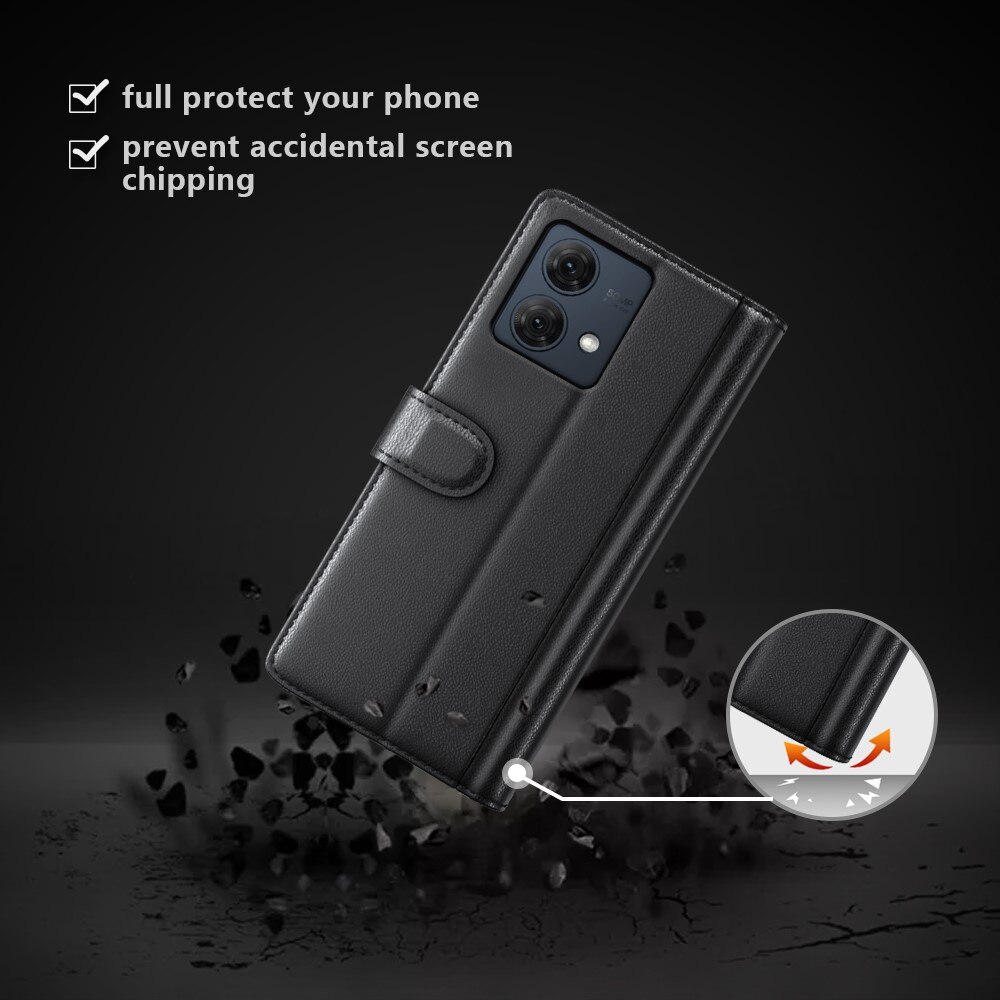 Étui en cuir veritable Motorola Moto G84, Noir