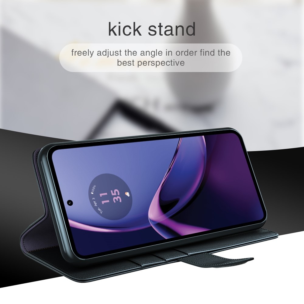 Étui en cuir veritable Motorola Moto G84, Noir