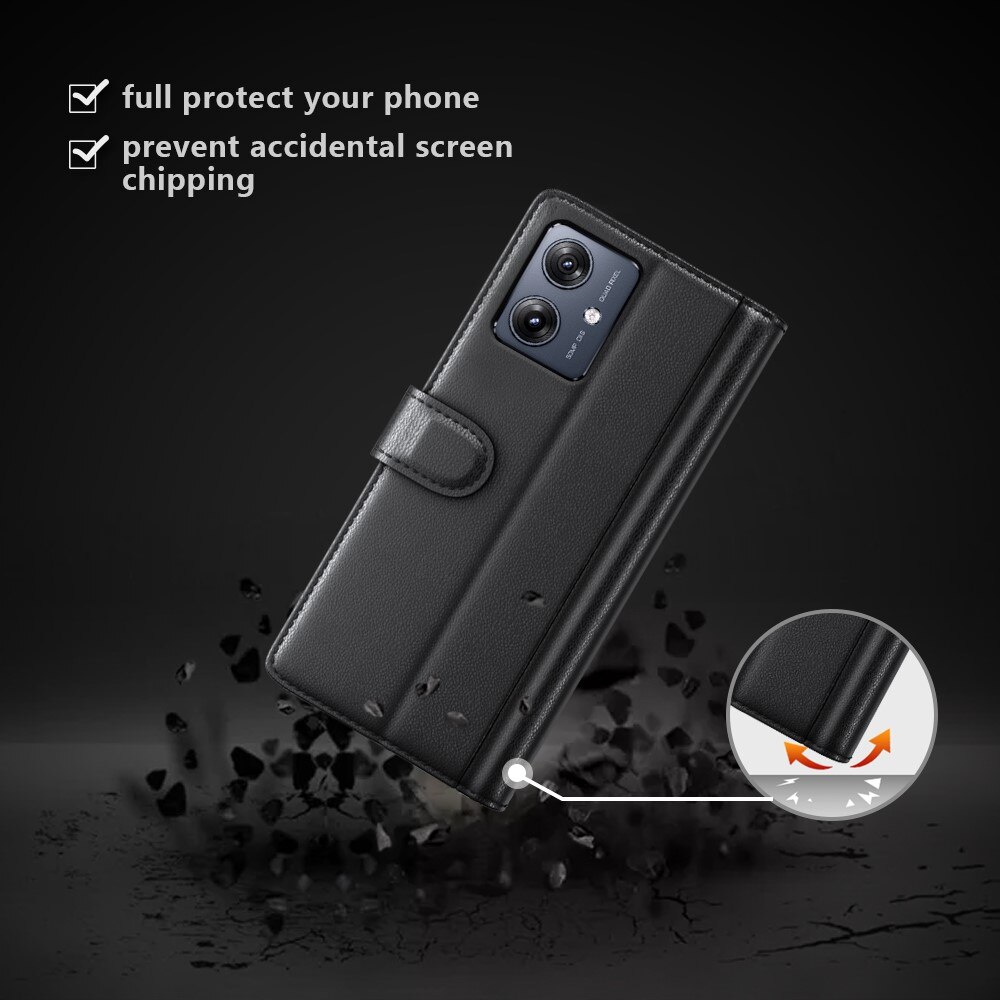 Étui en cuir veritable Motorola Moto G54, Noir