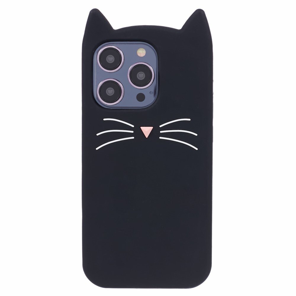 Coque en silicone Chat iPhone 15 Pro, noir