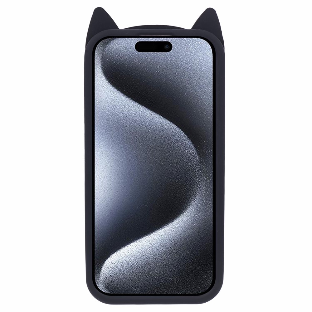 Coque en silicone Chat iPhone 15 Pro, noir