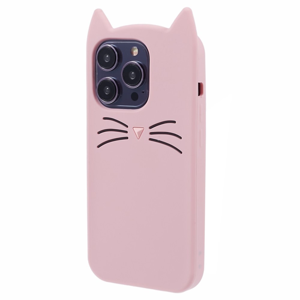 Coque en silicone Chat iPhone 15 Pro, rose