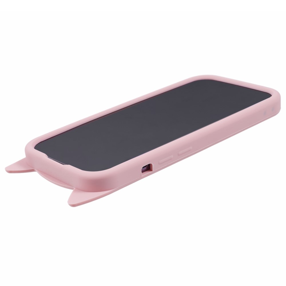 Coque en silicone Chat iPhone 15 Pro, rose