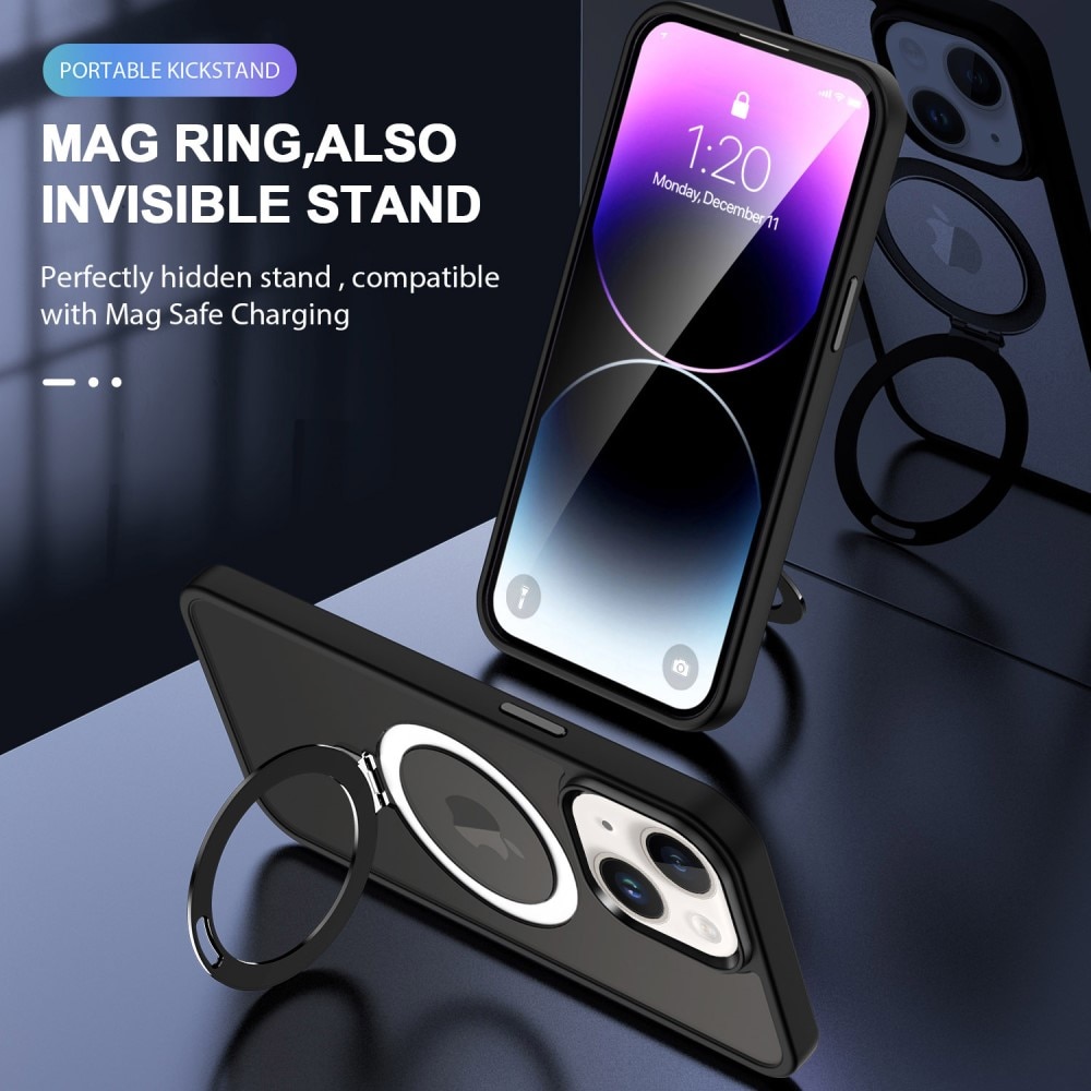 Coque hybride MagSafe Ring iPhone 15 Plus, noir