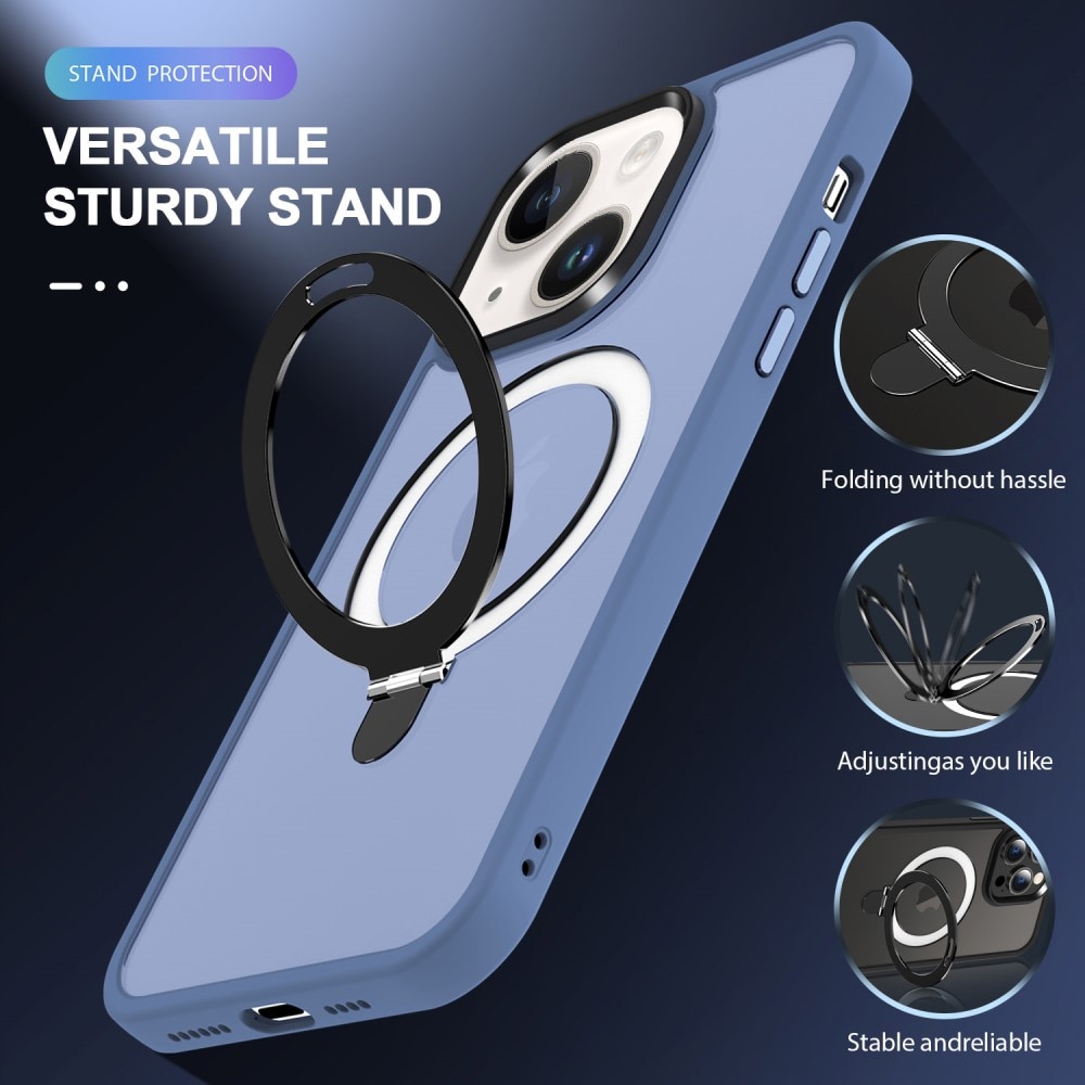 Coque hybride MagSafe Ring iPhone 15 Plus, bleu