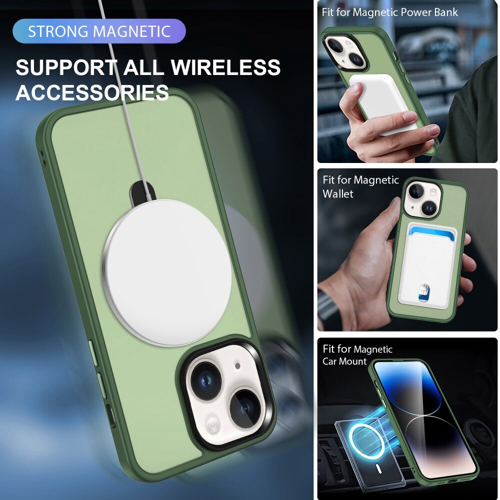 Coque hybride MagSafe Ring iPhone 15 Plus, vert