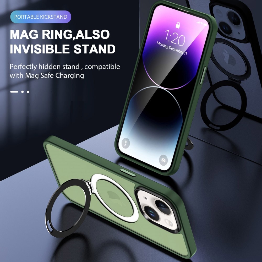 Coque hybride MagSafe Ring iPhone 15 Plus, vert