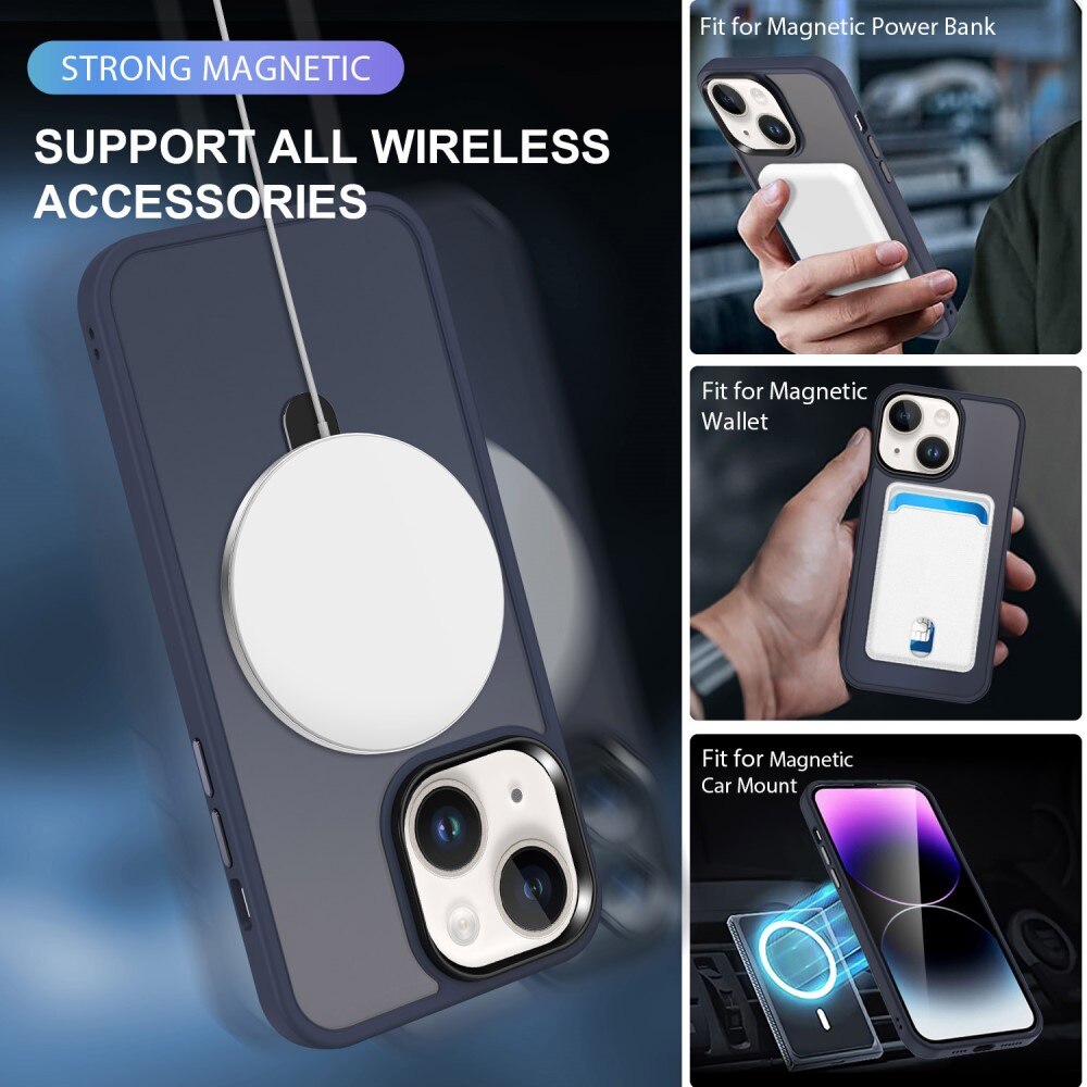 Coque hybride MagSafe Ring iPhone 15 Pro Max, Bleu