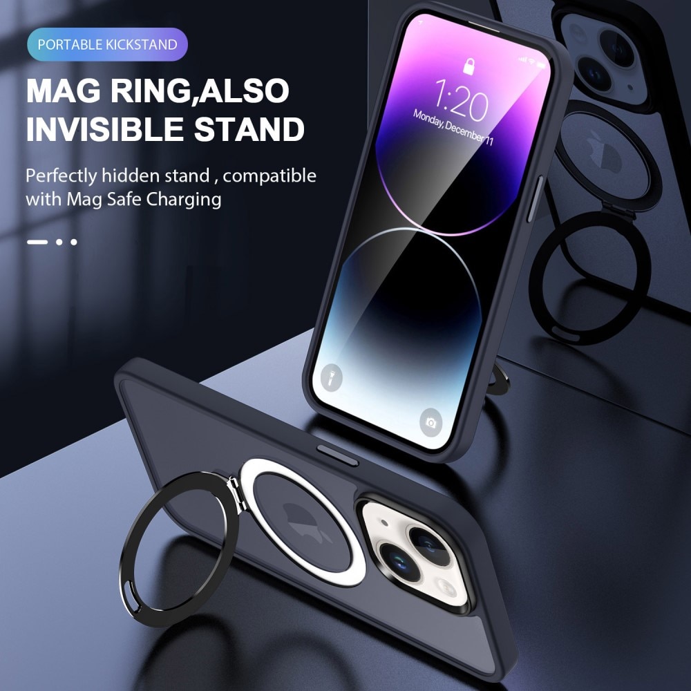 Coque hybride MagSafe Ring iPhone 15 Pro Max, bleu foncé