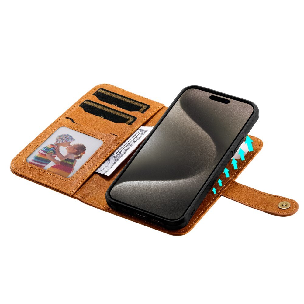 Magnet Leather Wallet iPhone 15 Pro Max Cognac