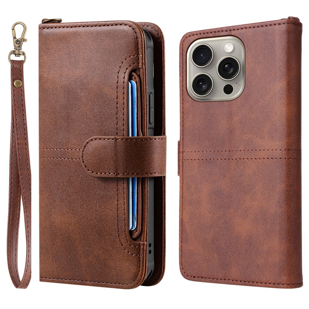 Magnet Leather Wallet iPhone 15 Pro Max marron