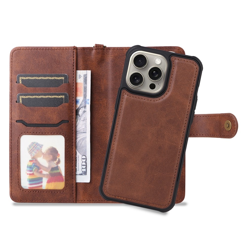 Magnet Leather Wallet iPhone 15 Pro Max marron