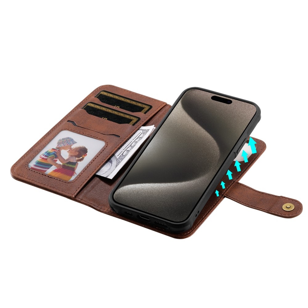 Magnet Leather Wallet iPhone 15 Pro Max marron