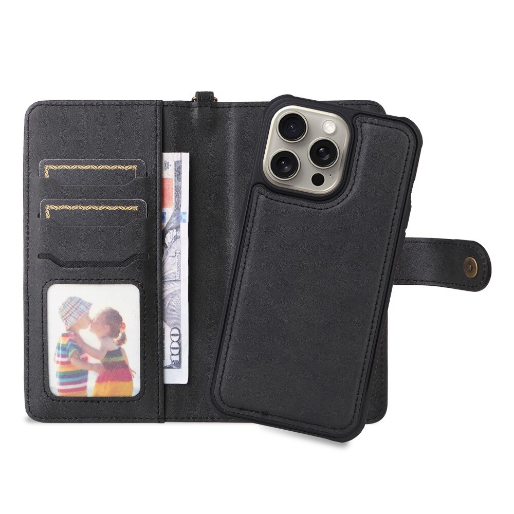 Magnet Leather Wallet iPhone 15 Pro Max noir