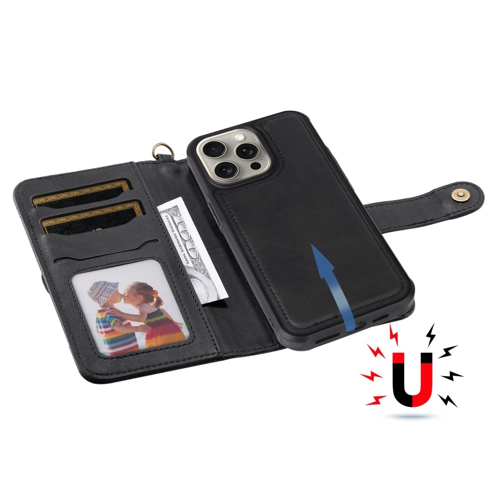 Magnet Leather Wallet iPhone 15 Pro Max noir