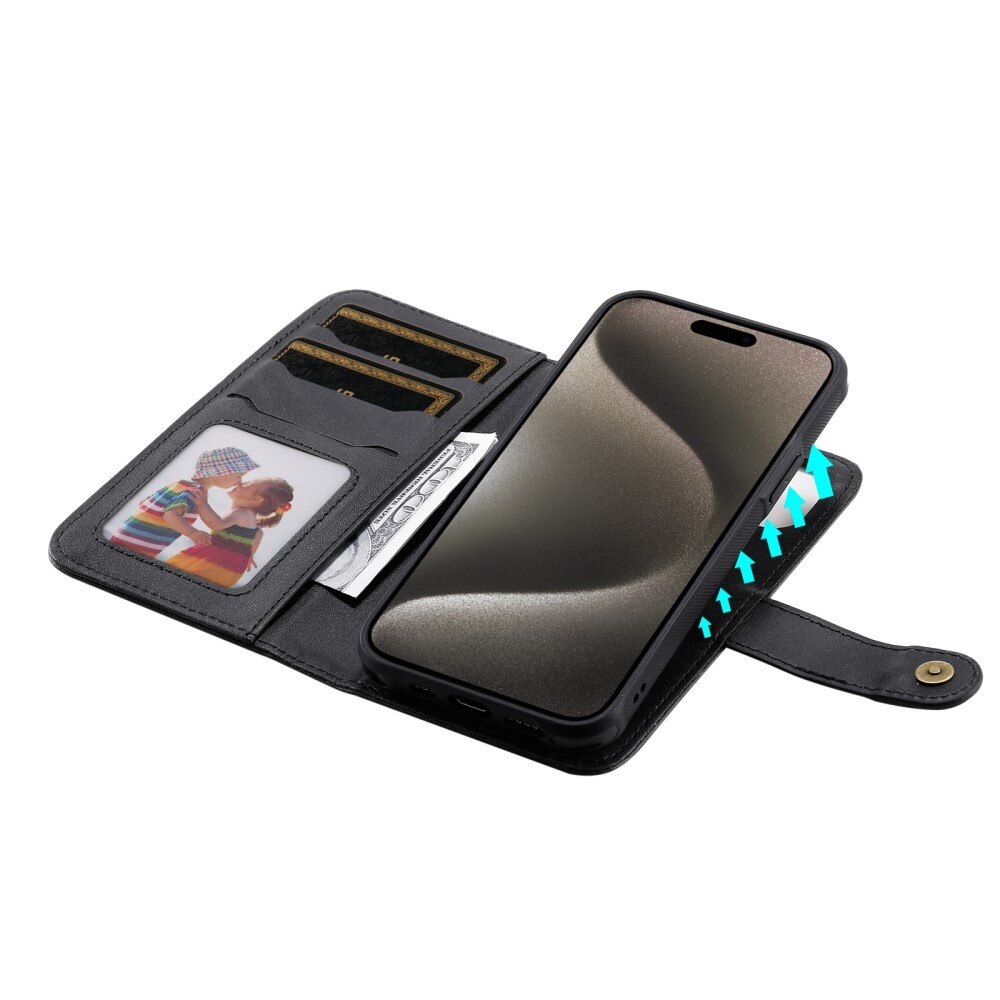 Magnet Leather Wallet iPhone 15 Pro Max noir